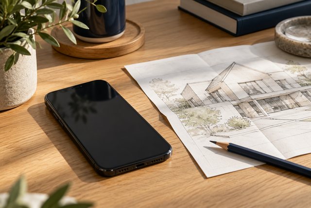 Example image: a phone and drawings on a table at the enquiry stage