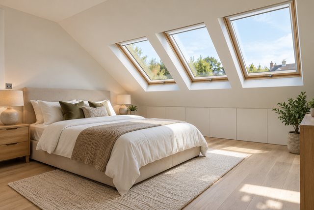 Example image: a finished loft conversion used as a bedroom